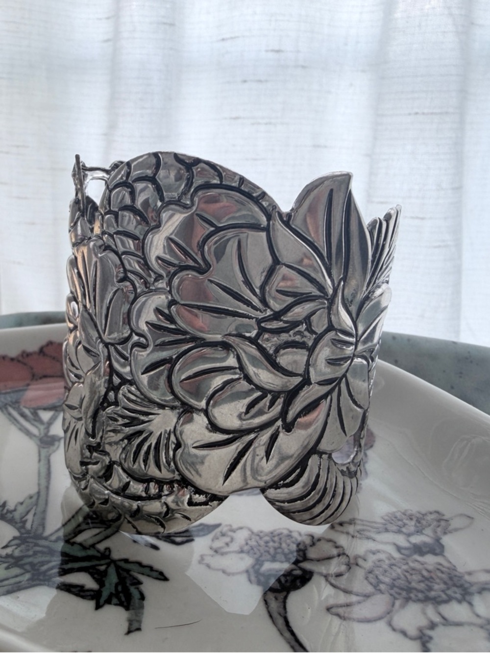 Metal Floral and Snake Cuff Bracelet - Women's Accessory